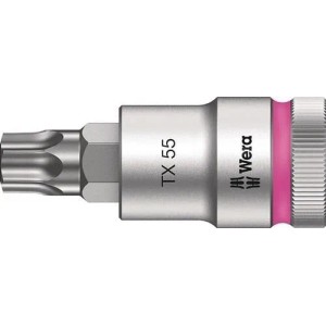 Wera TORX T55 Steckschlüsseleinsatz, matt verchromt, mit pinkem Farbleitsystem und Haltefunktion.