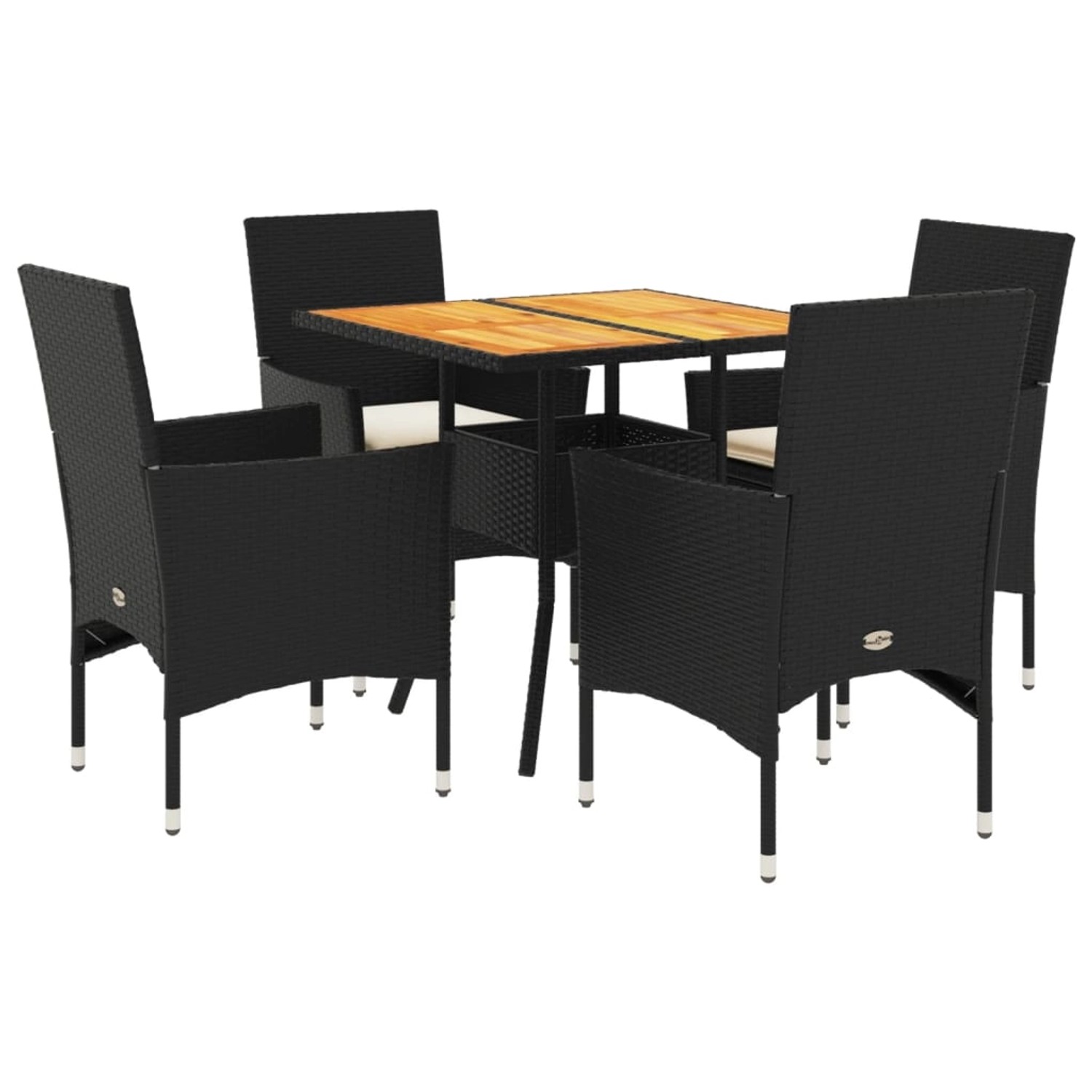 vidaXL 5-Tlg Garten-Essgruppe mit Kissen Schwarz Poly Rattan Akazie 3278710
