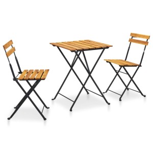 Klappbares 3-tlg. Bistro-Set aus Akazienholz mit Tisch und zwei Stühlen für Garten oder Terrasse.