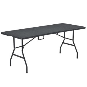 Schwarze Juskys Bierzeltgarnitur Amberg in Rattan Optik, 3-teilig, mit klappbarem Tisch.