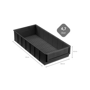 Schwarze PROREGAL Industriebox, 4,7 Liter, für Aufbewahrungssysteme im Lager oder Werkstatt.