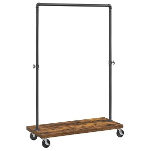 Songmics Kleiderständer Dalson mit Rollen und Ablage Braun-Schwarz