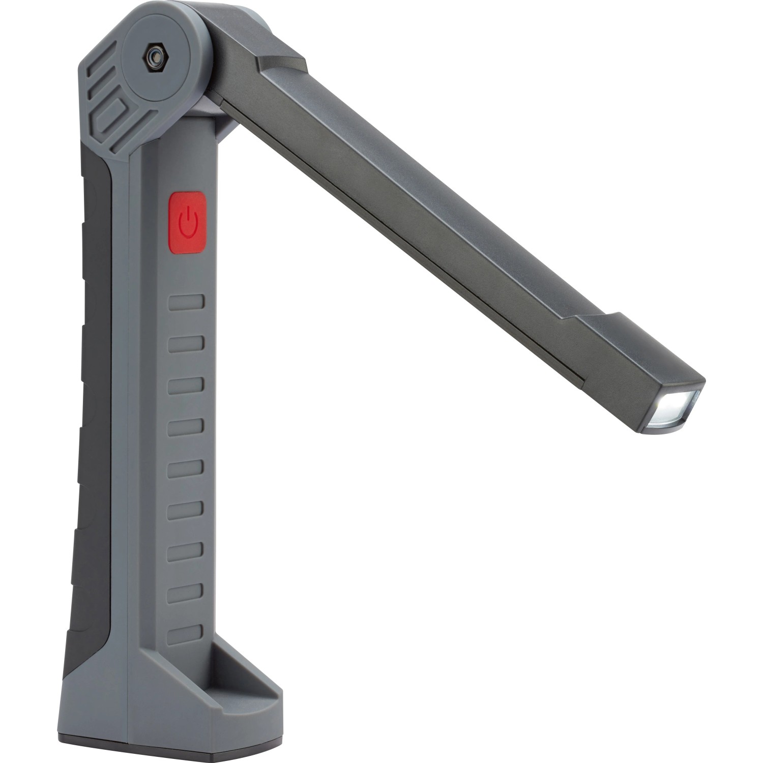 Klappbare LED Arbeitsleuchte, schwarz-grau, aufladbar, 300 Lumen. Ideal für Werkstatt & Baustelle.