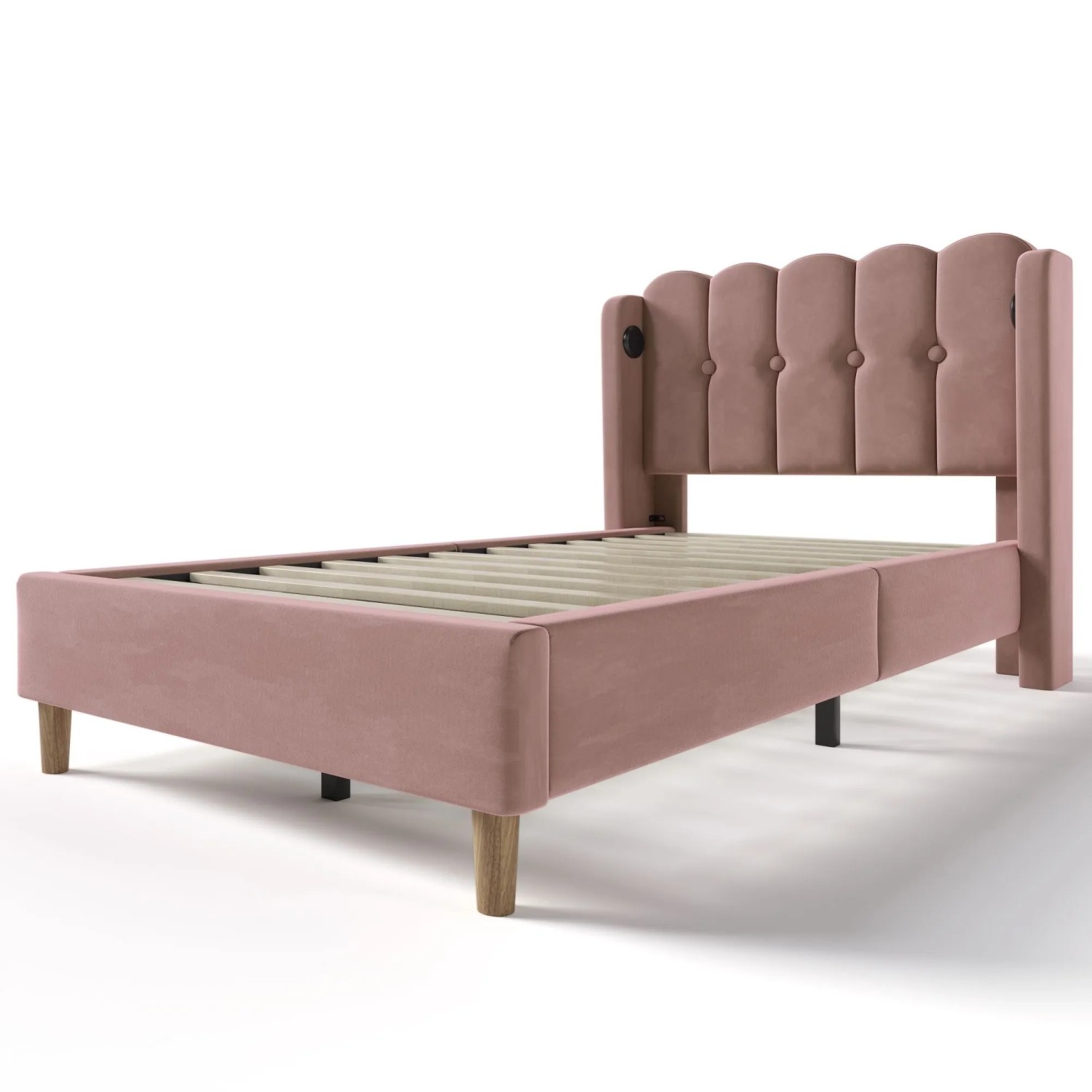 okwish Polsterbett 90x200cm mit USB Typ C Ladefunktion Jugendzimmer Rosa ohne Matratze