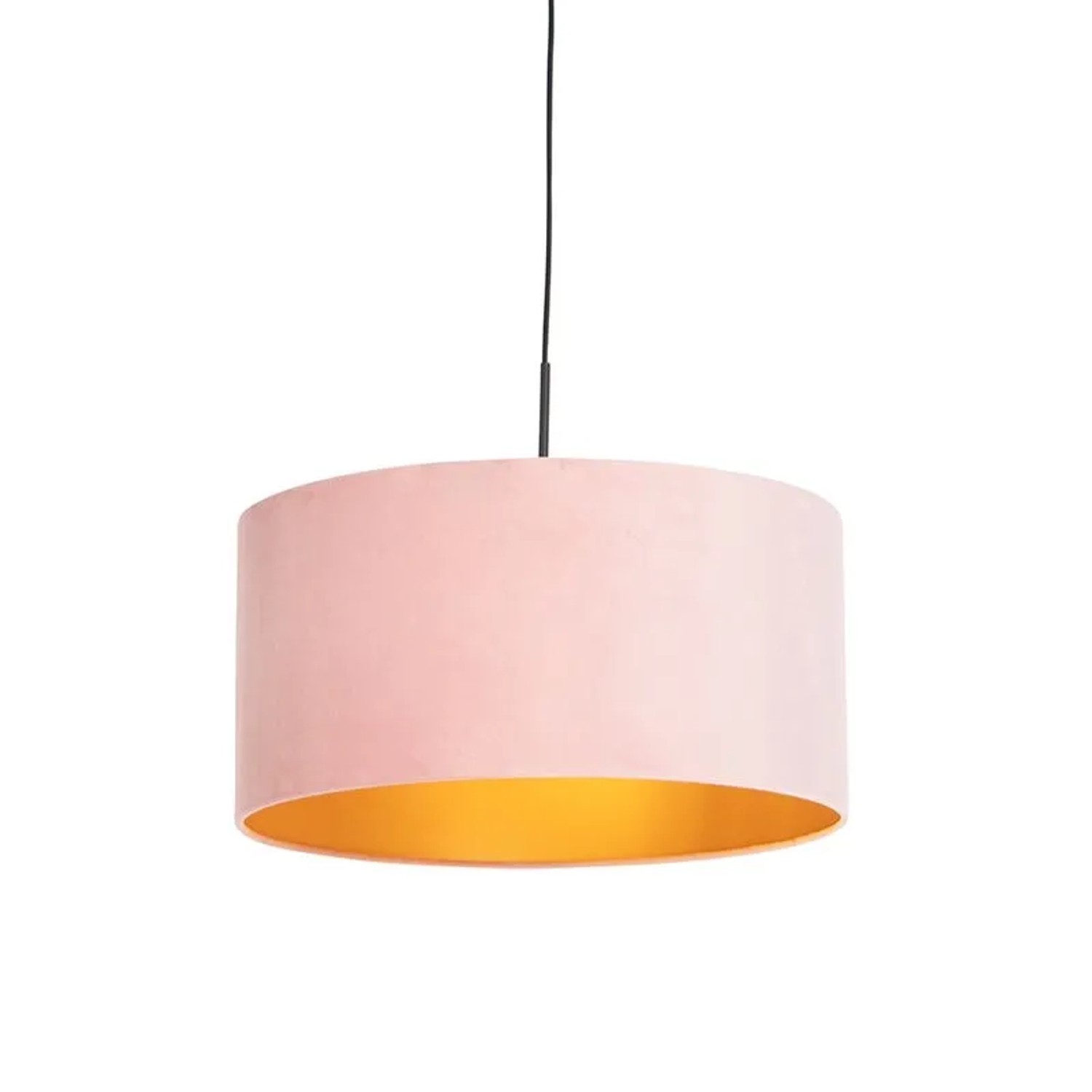 QAZQA Hängelampe mit Veloursschirm Rosa mit Gold 50 cm Combi