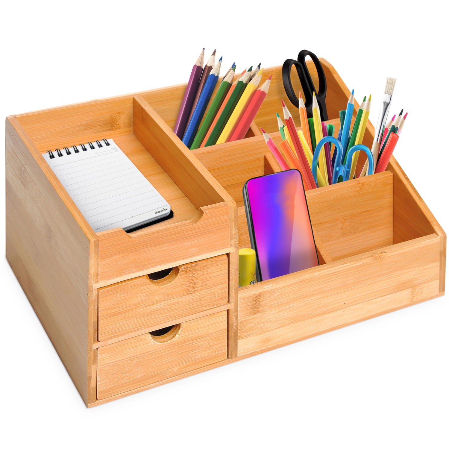 HOMCOM Schreibtisch-Organiser  Bambus Natur L33 x B20,5 x H15,5 cm