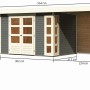 Karibu Holz-Gartenhaus Sölve, terragrau, mit Flachdach und Anbau. Gartenhaus mit Doppeltür und überdachter Fläche.