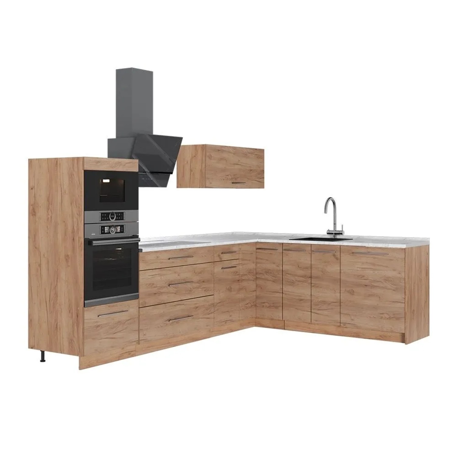 Vicco Eckküche Fame-Line Goldkraft Eiche/Goldkraft Eiche 287 x 154 AP Marmor Art Nr 63503