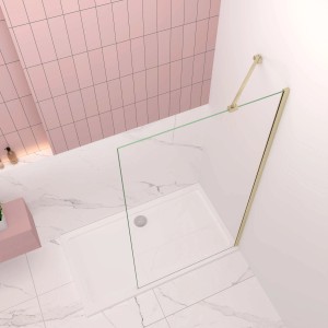 AICA Walk-In Dusche 90x200cm mit goldener Stabilisierungsstange und 8mm ESG Glas.