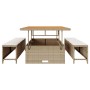Beige 3-tlg. vidaXL Garten Essgruppe aus Poly Rattan mit Tisch und Hockern.