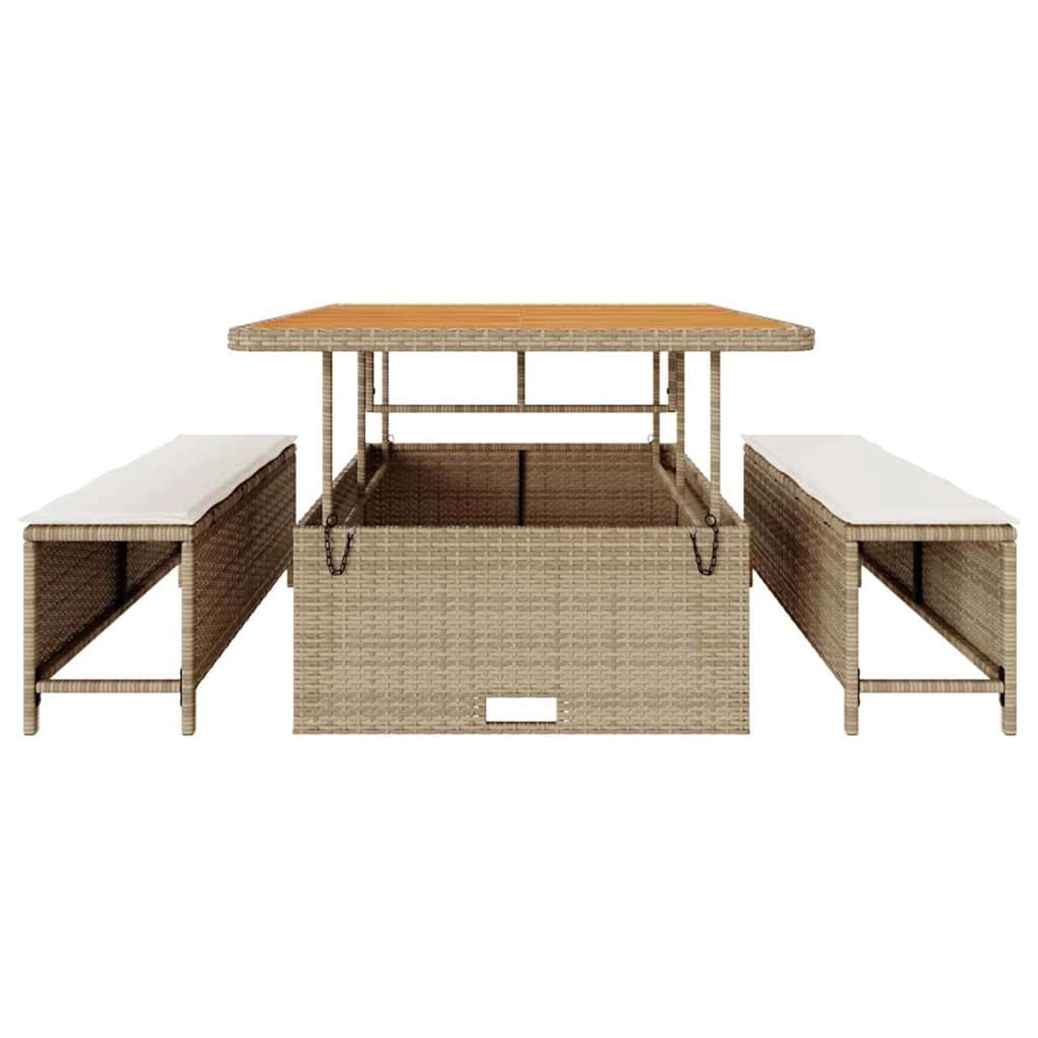 Beige 3-tlg. vidaXL Garten Essgruppe aus Poly Rattan mit Tisch und Hockern.