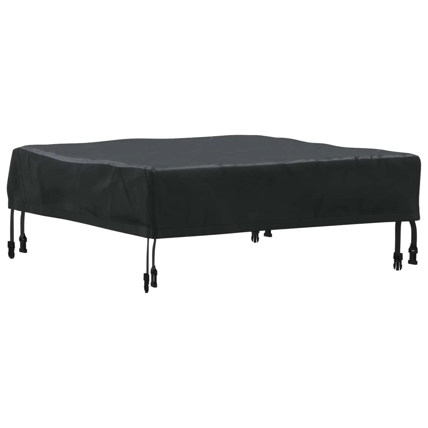 Schwarze quadratische vidaXL Tischdecke aus wasserfestem Stoff mit Befestigungsgurten.