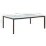 Brauner vidaXL Garten-Esstisch aus Poly Rattan mit Glasplatte, 200x150x74 cm.