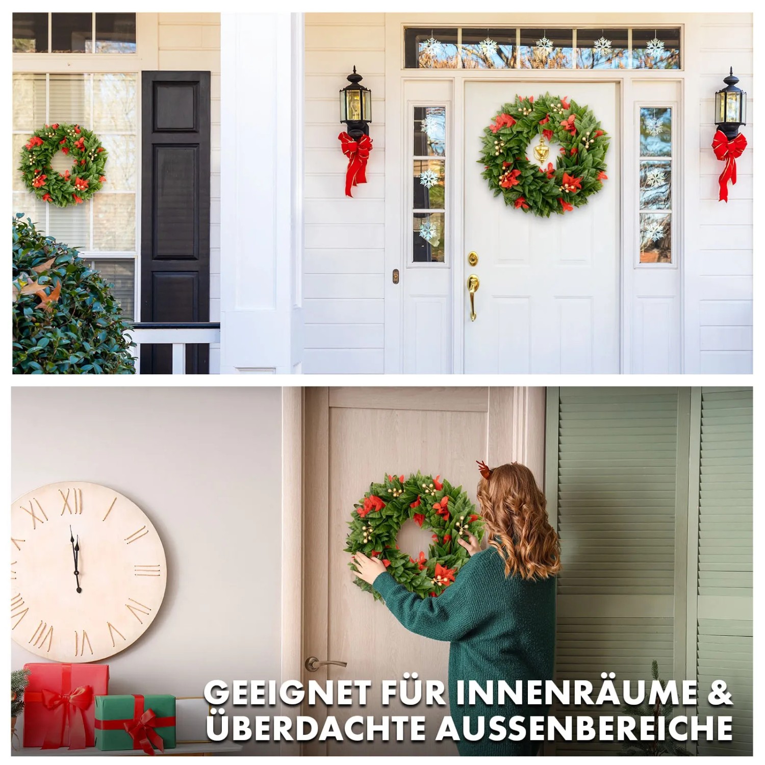 Dekorativer Weihnachtskranz Photinia, 45cm, für festliche Deko an Tür, Wand oder Fenster.