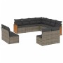 vidaXL 11-tlg. Garten-Sofagarnitur aus grauem Poly Rattan mit Kissen.