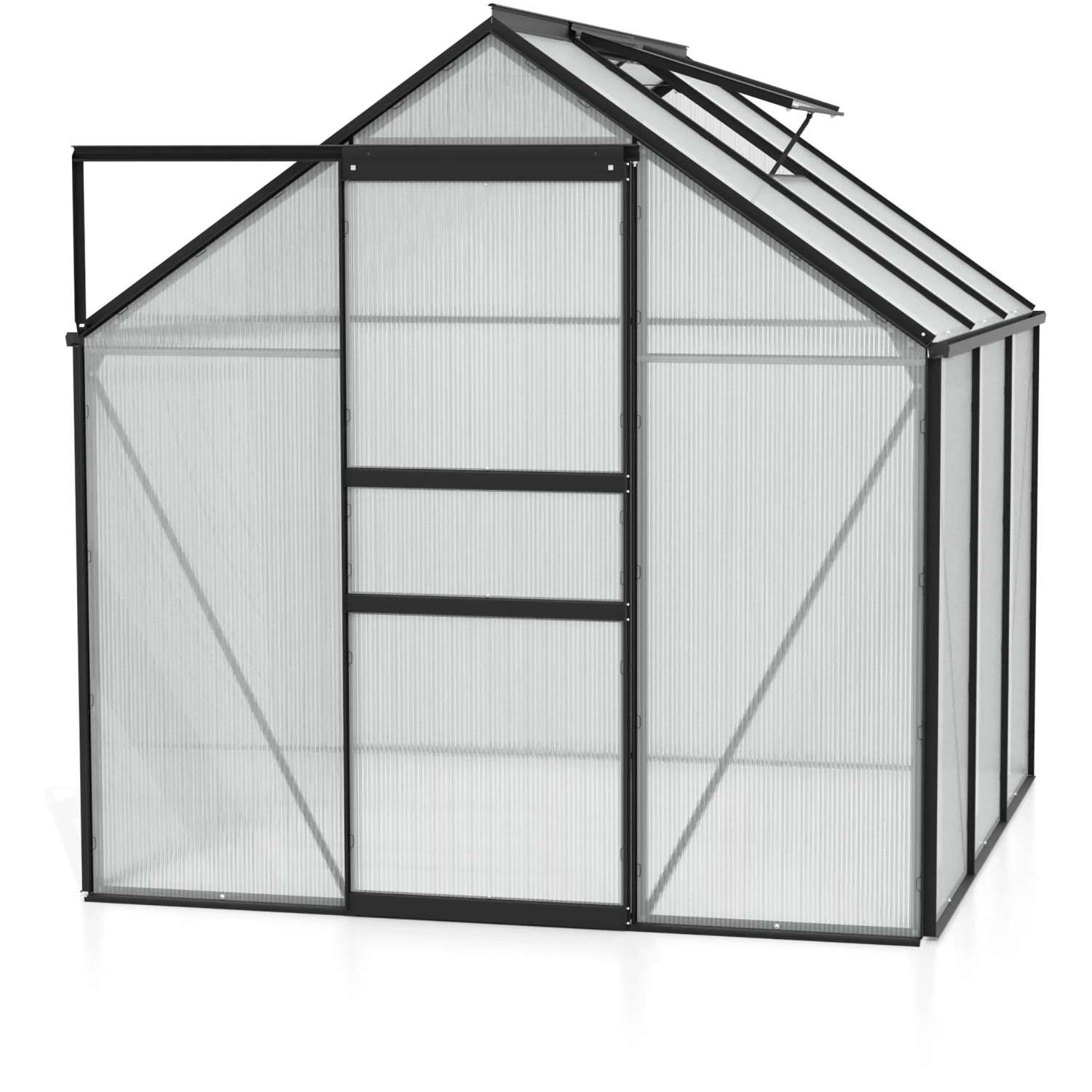 Vitavia Gewächshaus Venus 3800, schwarzer Rahmen, 3,8 m² Fläche. Ideal für Pflanzenaufzucht.