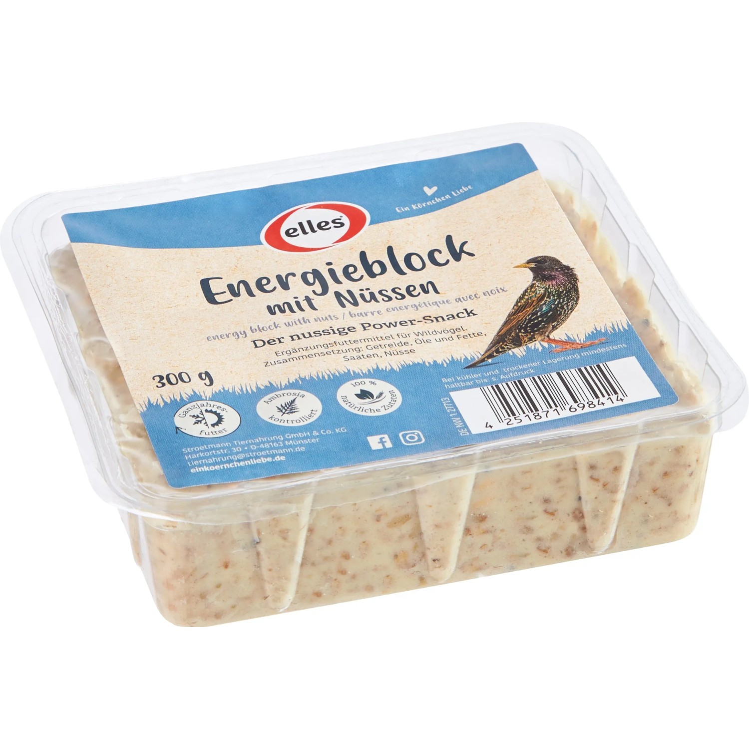Elles Wildvogelfutter Energieblock mit Nüssen 300 g