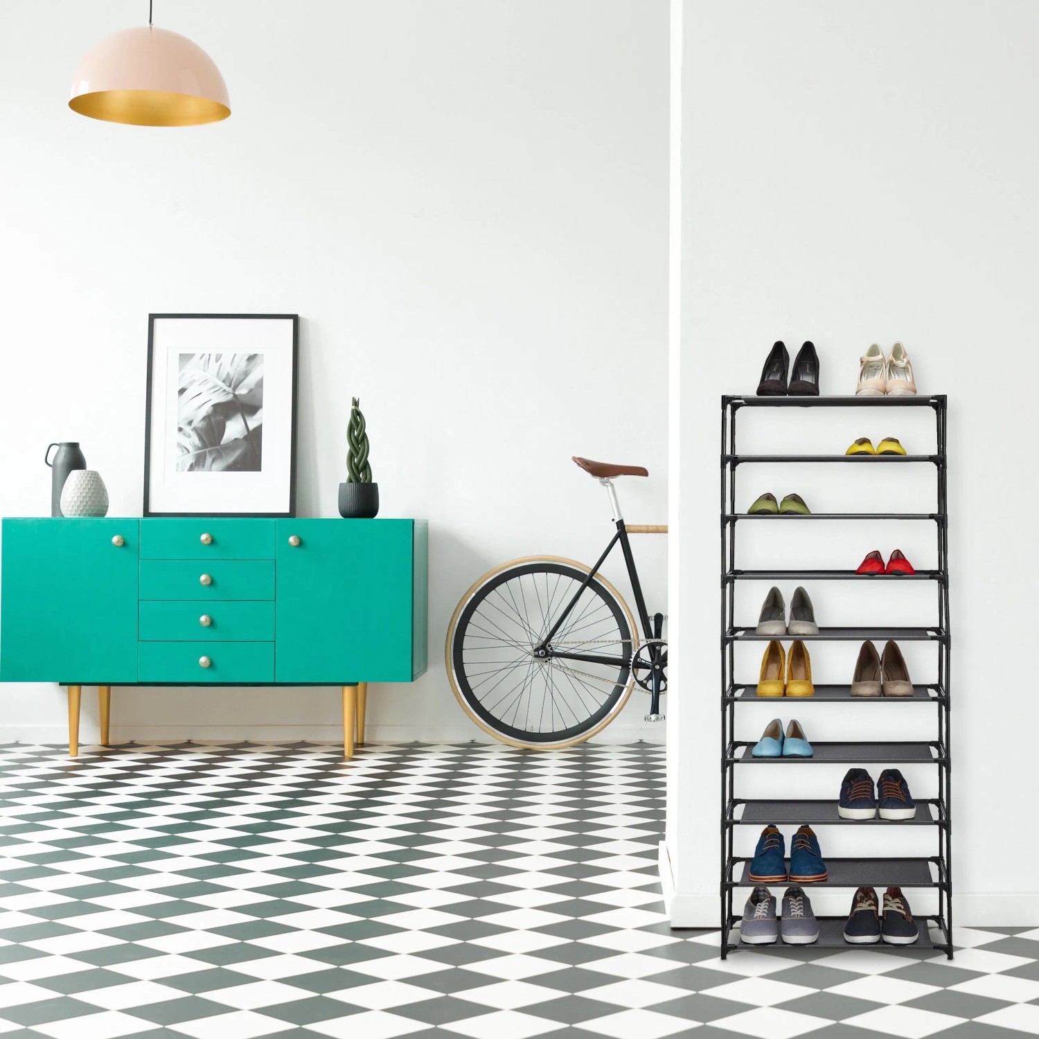 Relaxdays Schuhregal Eisen Schwarz Stecksystem Höhenverstellbar 150 cm x 62 cm x 28 cm 1,9 kg_2