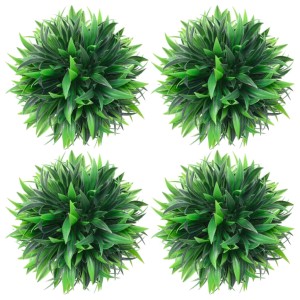 Set aus 4 künstlichen Buchsbaumkugeln, 15 cm Durchmesser, grüne Kunstpflanzen für Innen und Außen.