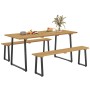 Outsunny Gartenmöbel-Set aus Naturholz und Stahl. Rechteckiger Tisch mit Schirmloch und zwei Bänke für 6 Personen.