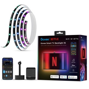 Govee X Netflix TV-Hintergrundbeleuchtung 3S für 55-65 Zoll TVs, mit LED-Streifen, Kamera und Steuerung.