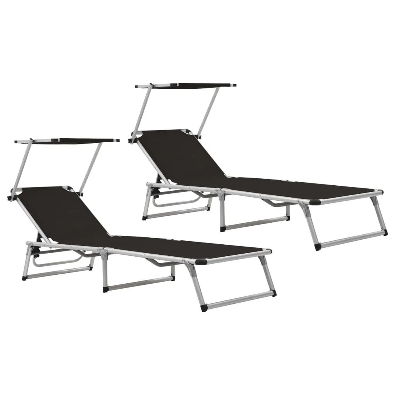 Furnicato Klappbare Sonnenliegen Mit Dach 2 Stk Alu Textilene Schwarz