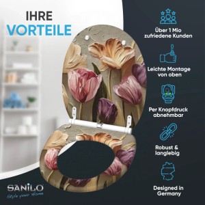 SANILO WC Sitz mit Absenkautomatik Top Fix Tulpen