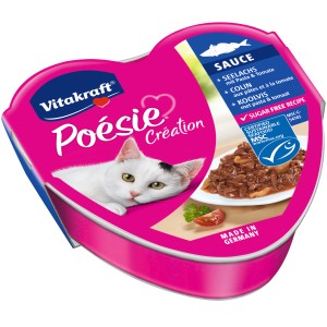 Vitakraft Poésie Création Seelachs & Pasta, 85g Herzschale Katzen-Nassfutter mit Tomate.