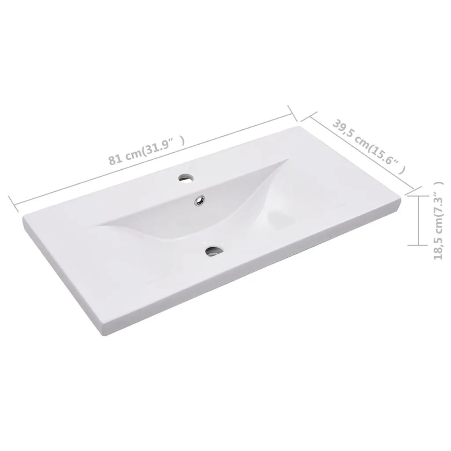 Weißes Keramik Einbauwaschbecken 81x39,5x18,5 cm mit Hahnloch und Überlauf für Ihr Badezimmer.