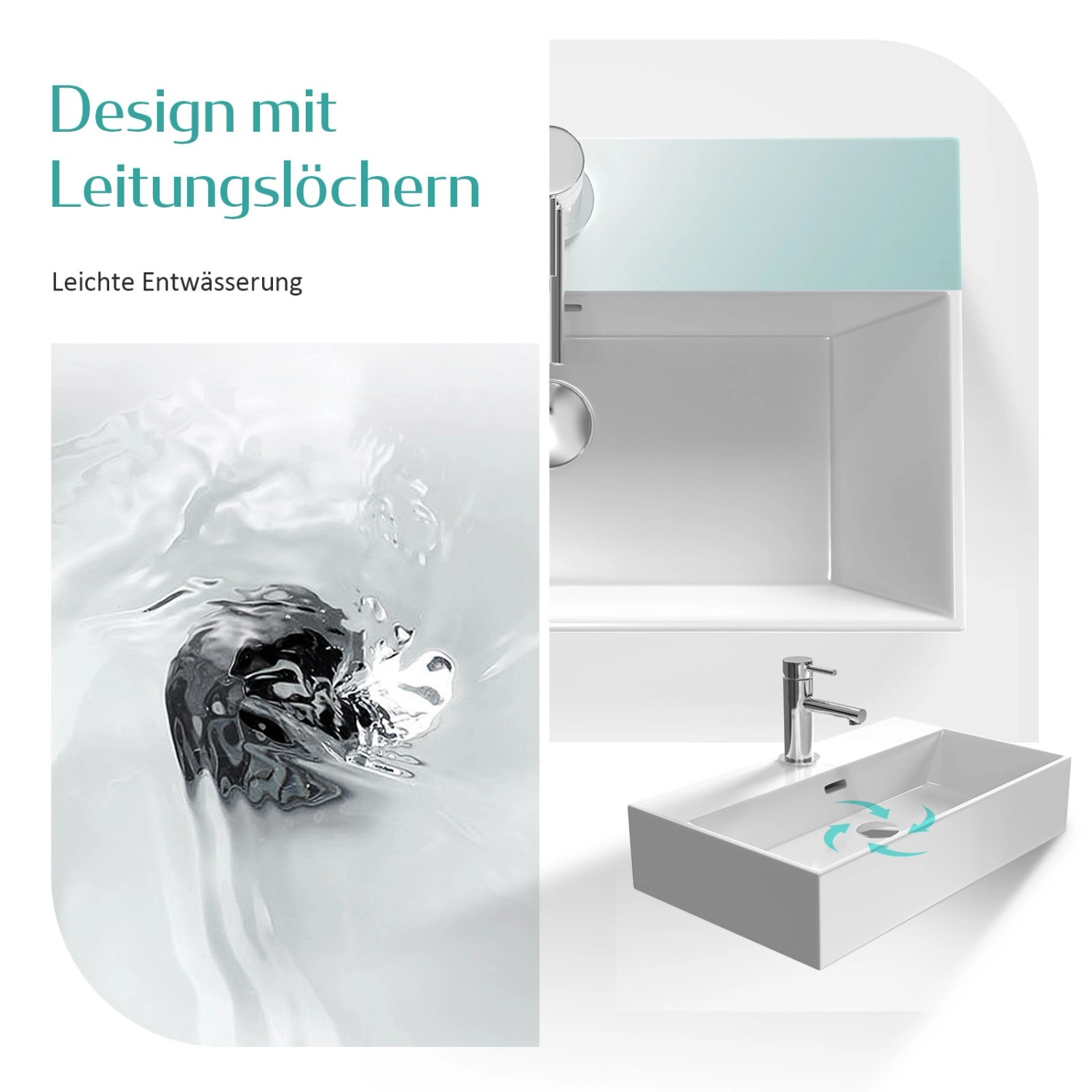 Emke Handwaschbecken aus Keramik, Aufsatz- oder Wandmontage, mit Hahnloch.