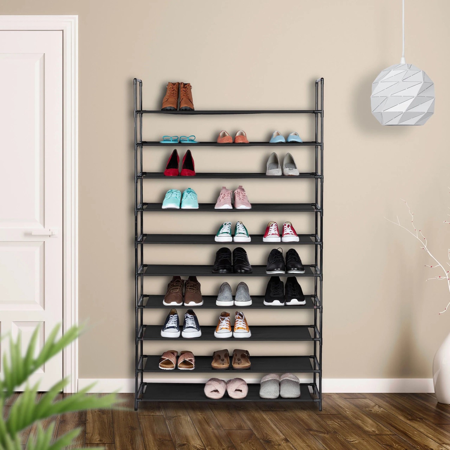 Relaxdays Schuhregal Stecksystem Metall Schwarz Höhenverstellbar 176,5 cm x 99 cm x 29,5 cm 2,8 kg_2
