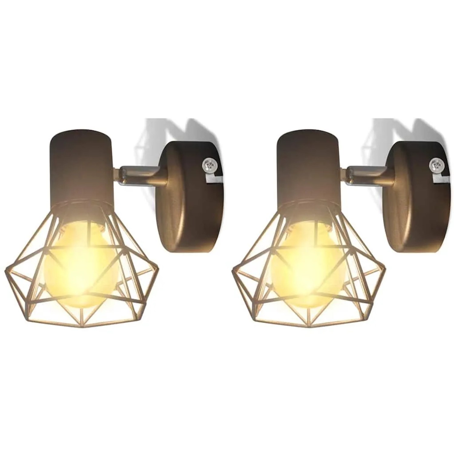 vidaXL Wandleuchten 2 Stk LED-Glühlampe Industrie-Stil Drahtschirm Schwarz 242265