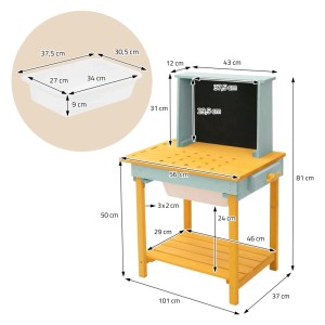 Joyz Kinder Werkbank aus Holz, gelb-türkis, mit Maßen. Ideal zum Spielen & Werkeln.
