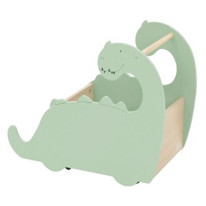 Grüne Joyz Spielzeugkiste Dino aus Holz mit Rollen, auch als Lauflernwagen nutzbar.