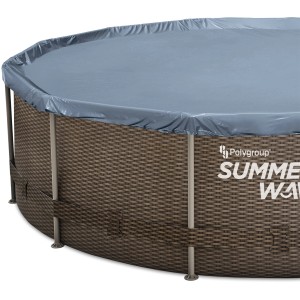 Summer Waves Rundpool Active Frame, braun, mit Abdeckung. Stahlrahmenpool in Rattan-Optik.
