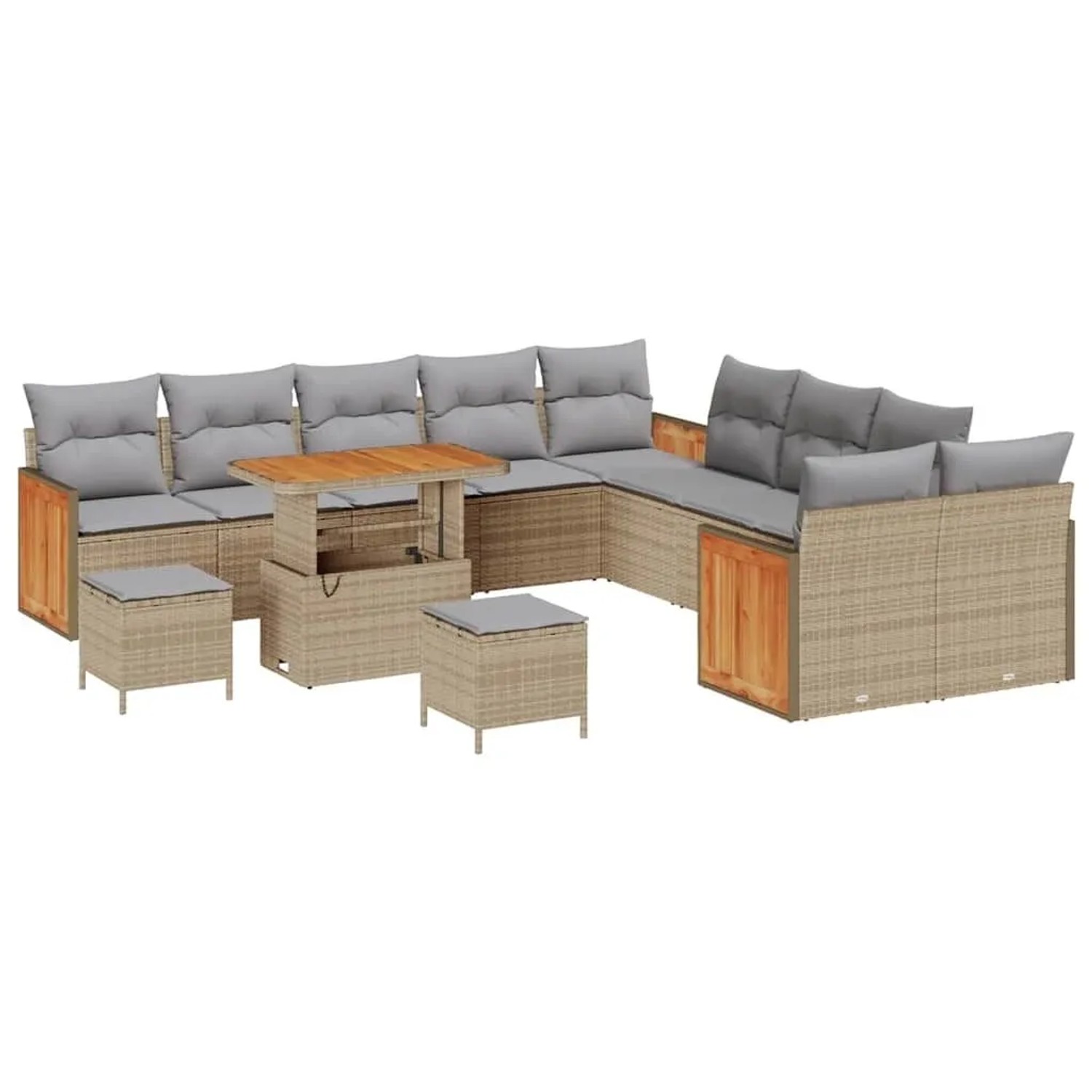 vidaXL Gartensofa-Set mit Kissen 13 Stk Beige und Hellgrau 3363367