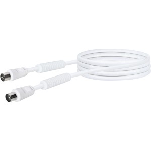 Weißes Schwaiger Antennenkabel 90 dB mit Stecker für Audio- und Video-Verbindungen.