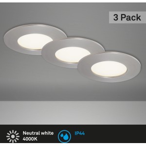 Briloner LED-Einbauleuchten 3er-Set, Nickel matt, neutralweißes Licht. Ideal für Bad & Wohnraum.
