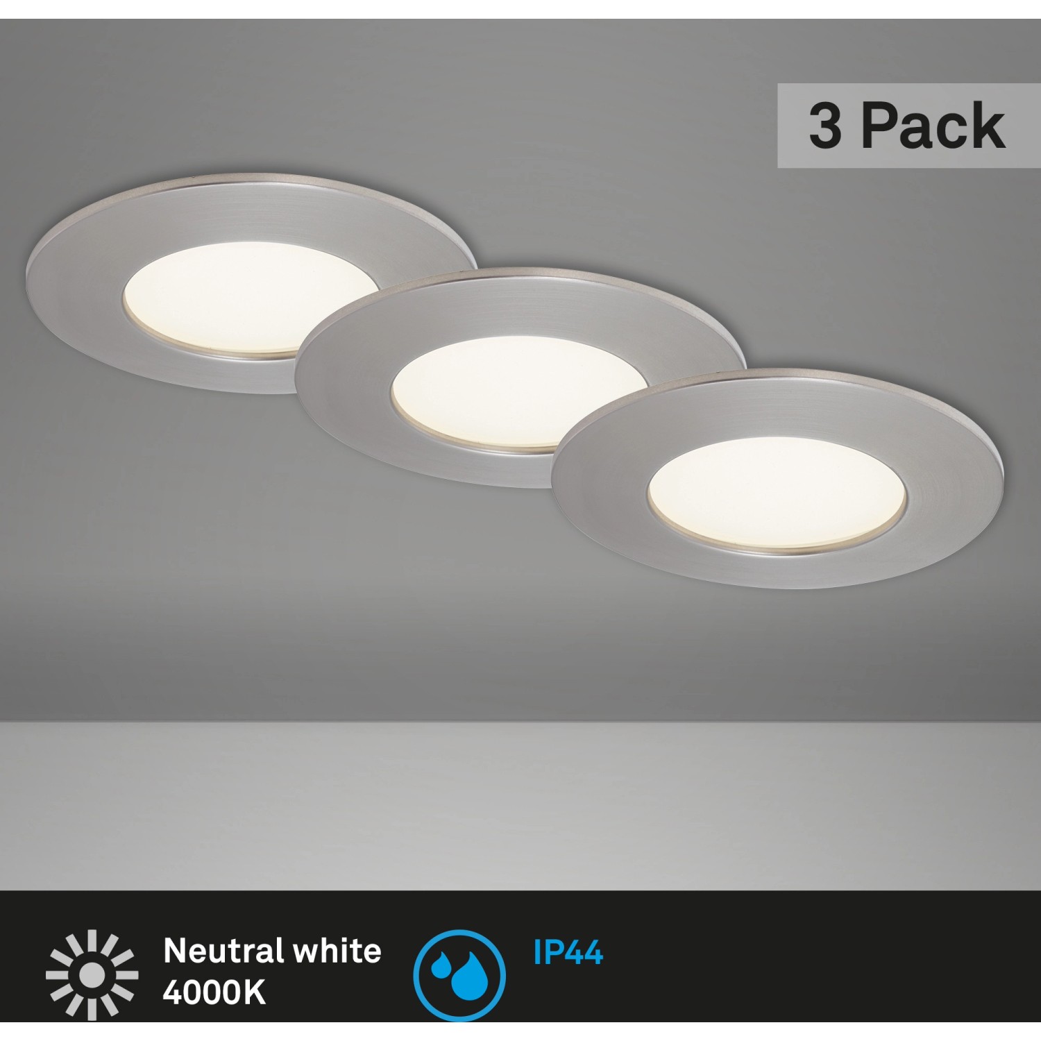 Briloner LED-Einbauleuchte 3er-Set Kunststoff Nickel matt H: 3 cm Ø: 8,5 cm