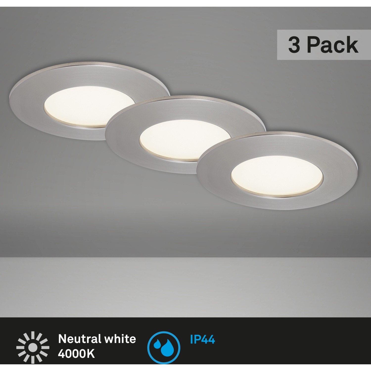 Briloner LED-Einbauleuchte 3er-Set Kunststoff Nickel matt H: 3 cm Ø: 8,5 cm günstig online kaufen