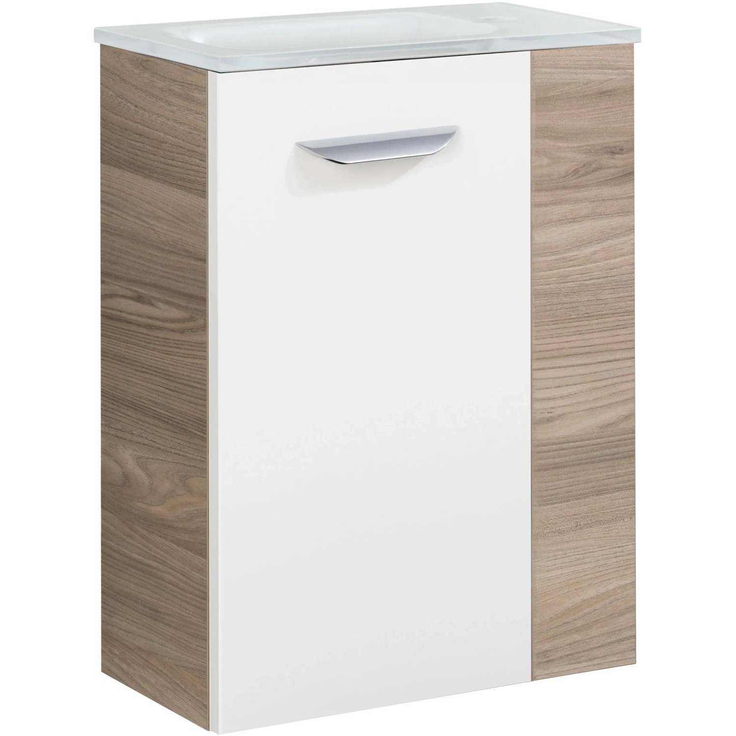 Fackelmann Waschbeckenunterschrank SBC Steinesche, 44 cm breit, mit weißer Front und Griff.