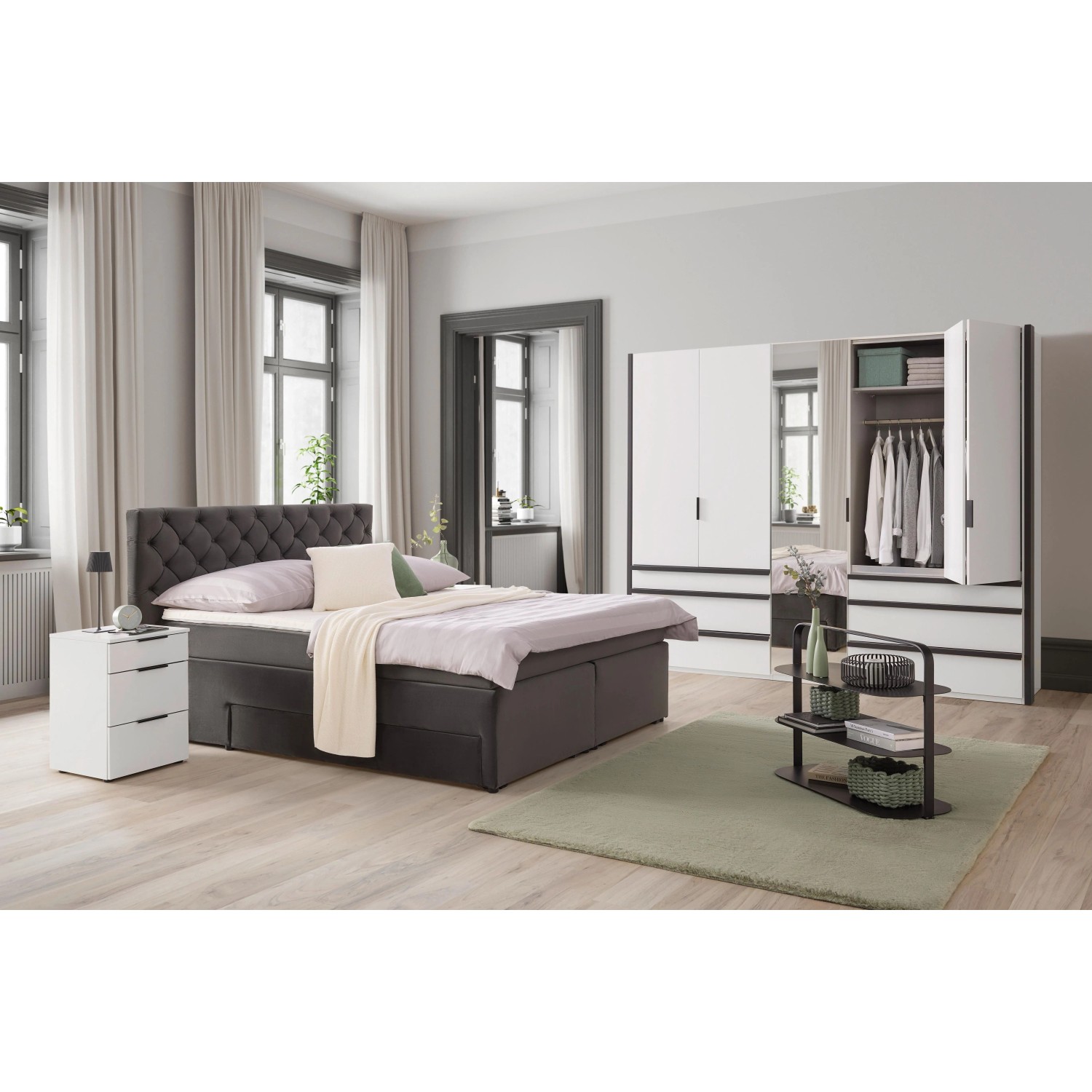 Mömax Boxspringbett Chester Anthrazit ca. 160x200cm