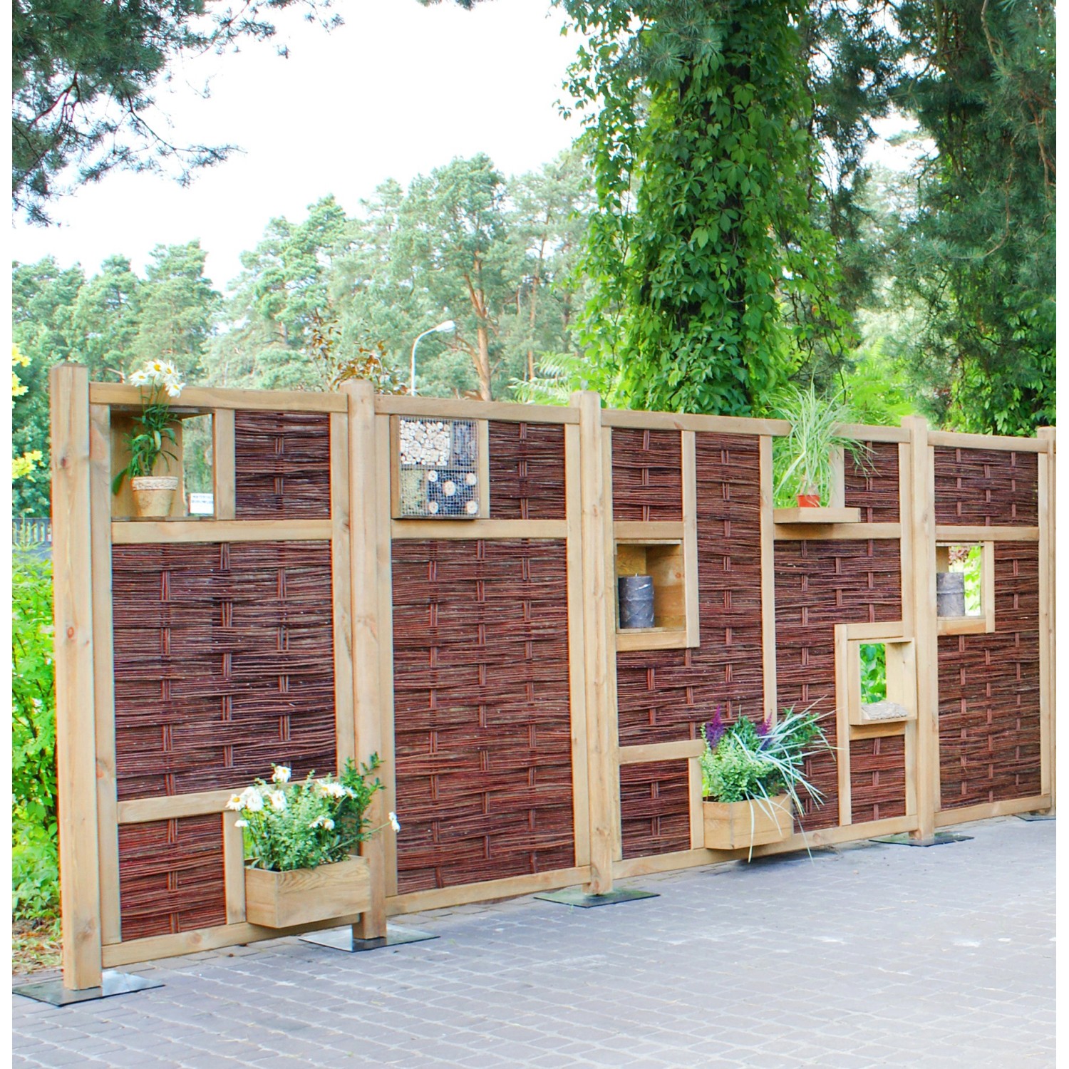 T & J Weidengeflechtzaun Labo-3D, 180x180 cm, mit Fenster, als Sichtschutz im Garten.