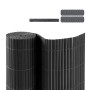 Graue CCLIFE PVC Sichtschutzmatte gerollt mit Befestigungsclips und Drähten für Balkon, Garten, Terrasse.