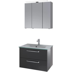 Pelipal Badmöbel-Set Trentino, 77 cm, Anthrazit, 3-tlg., mit Spiegelschrank und Waschbeckenunterschrank.