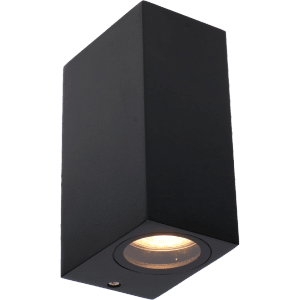 Moderne, schwarze LED Außenwandleuchte, eckig, 2-flammig für Fassadenbeleuchtung.