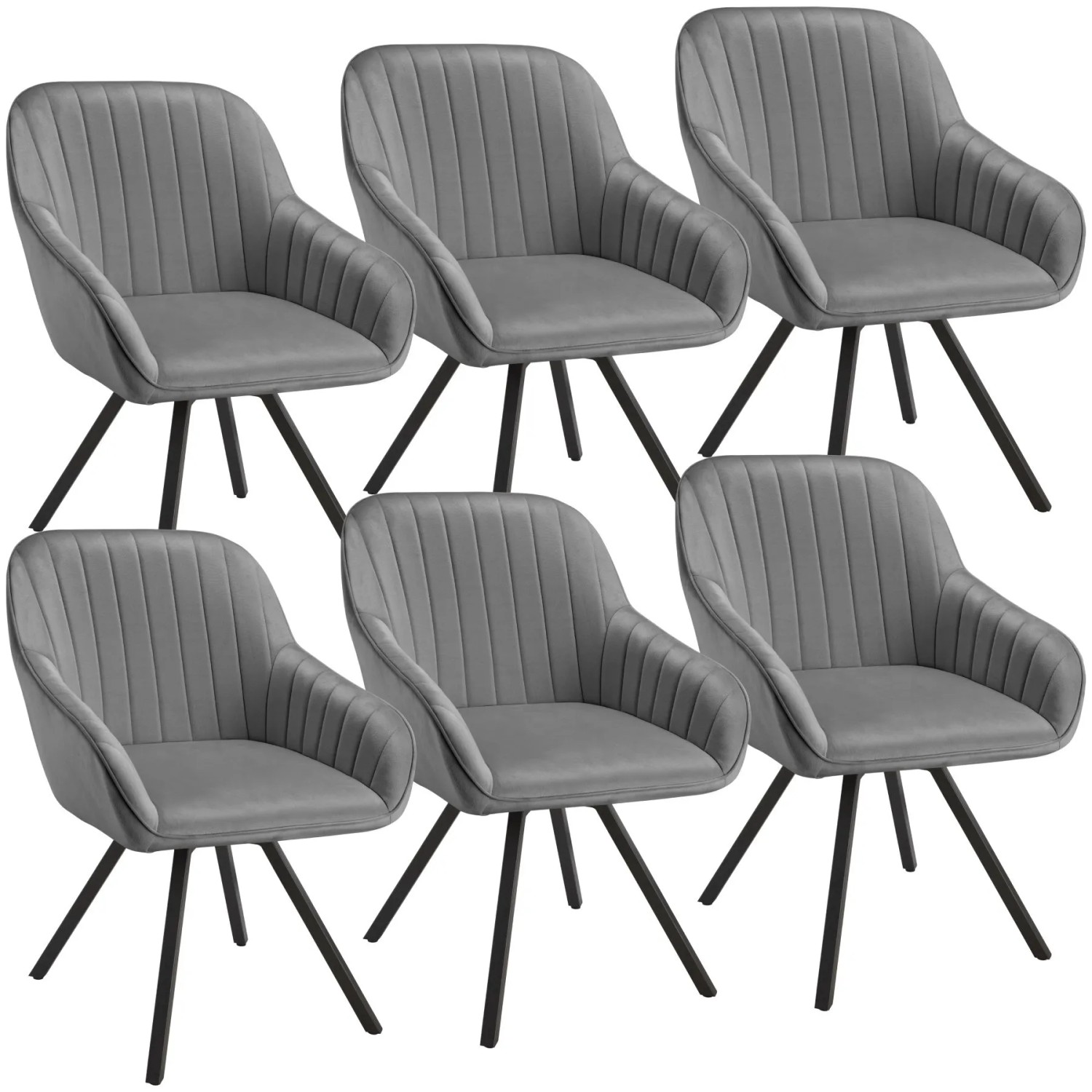 Tectake Drehbarer Armlehnstuhl  Snug Gepolstert  In Samtoptik  Mit Durchgehender Lehne 6Er Set 58 x 58 x 82 cm Grau