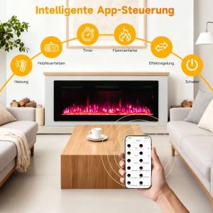 HOMAVO Elektrokamin mit Schrank (50 Zoll). Steuerung per App, Fernbedienung oder Knopf.