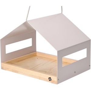 WONDERMAKE Design Vogelhaus cibarium5 zum Aufhängen, grau-beige mit Holzboden.