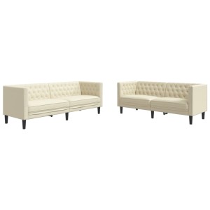 vidaXL 2-Tlg Chesterfield-Sofa-Set Creme Kunstleder 3209275